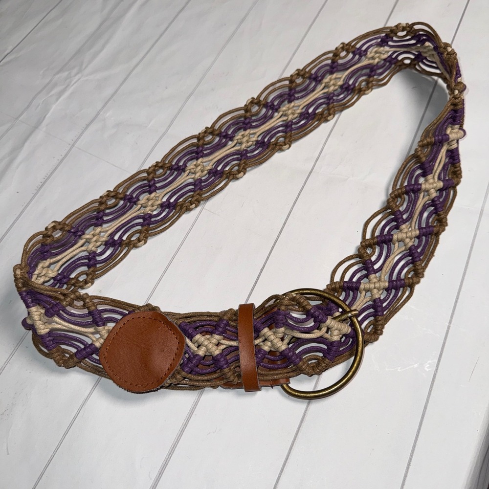 Boho Braided Woven Belt Brown/Purple Hippie Festival Coachella Bohemian size 7-9